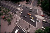 Title: Example of intersection crosswalks - Description: Example showing the layout of crosswalks at an intersection. Source: www.pedbikeimages.org/DanBurden