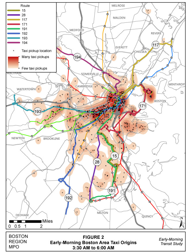 Figure 2 displays early-morning taxi origins, described in section 4.2.2