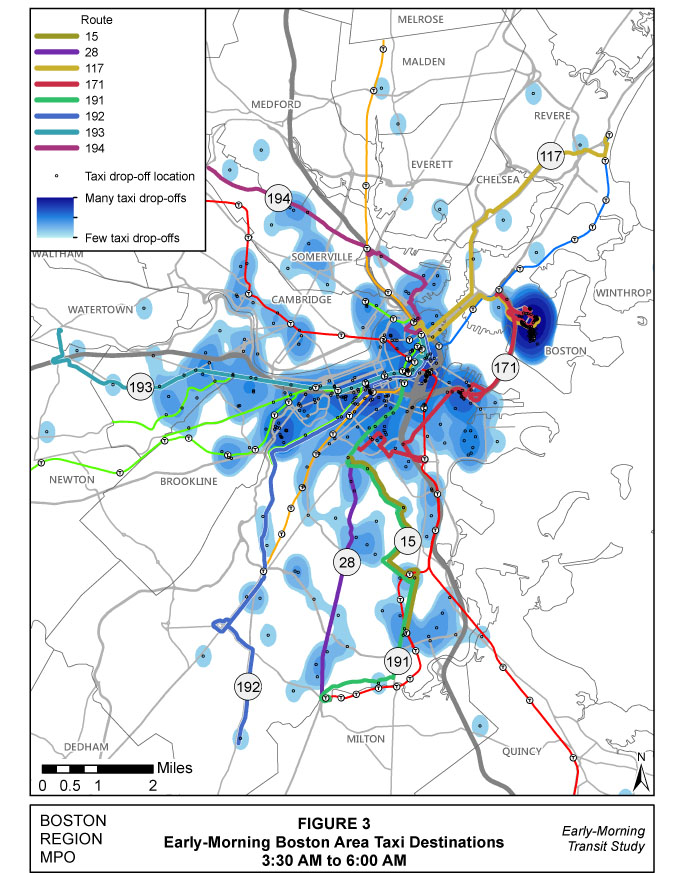 Figure 3 displays early-morning taxi-destinations, described in section 4.2.3