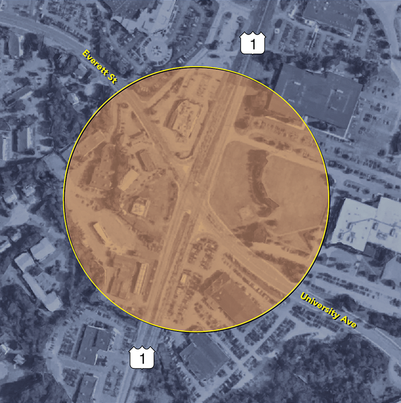 Map of Norwood: Intersection Improvements at Route 1 and University Avenue/Everett Street