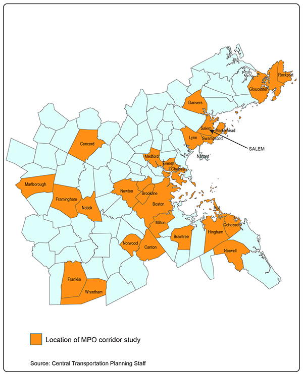 Figure 1 is a map of the MPO showing municipalities that have received corridor studies.