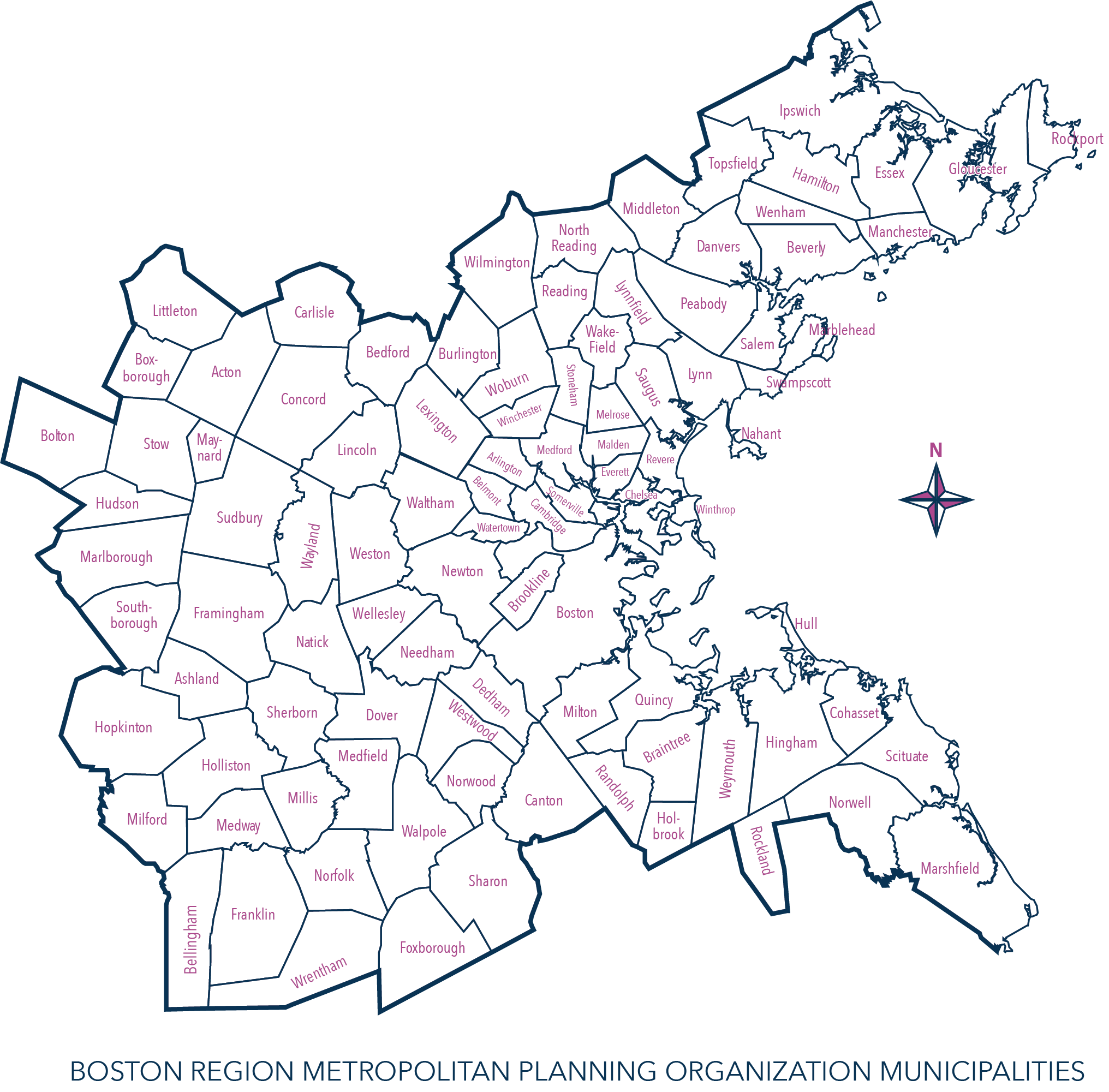 Map of the Boston Region MPO Municiplaities
