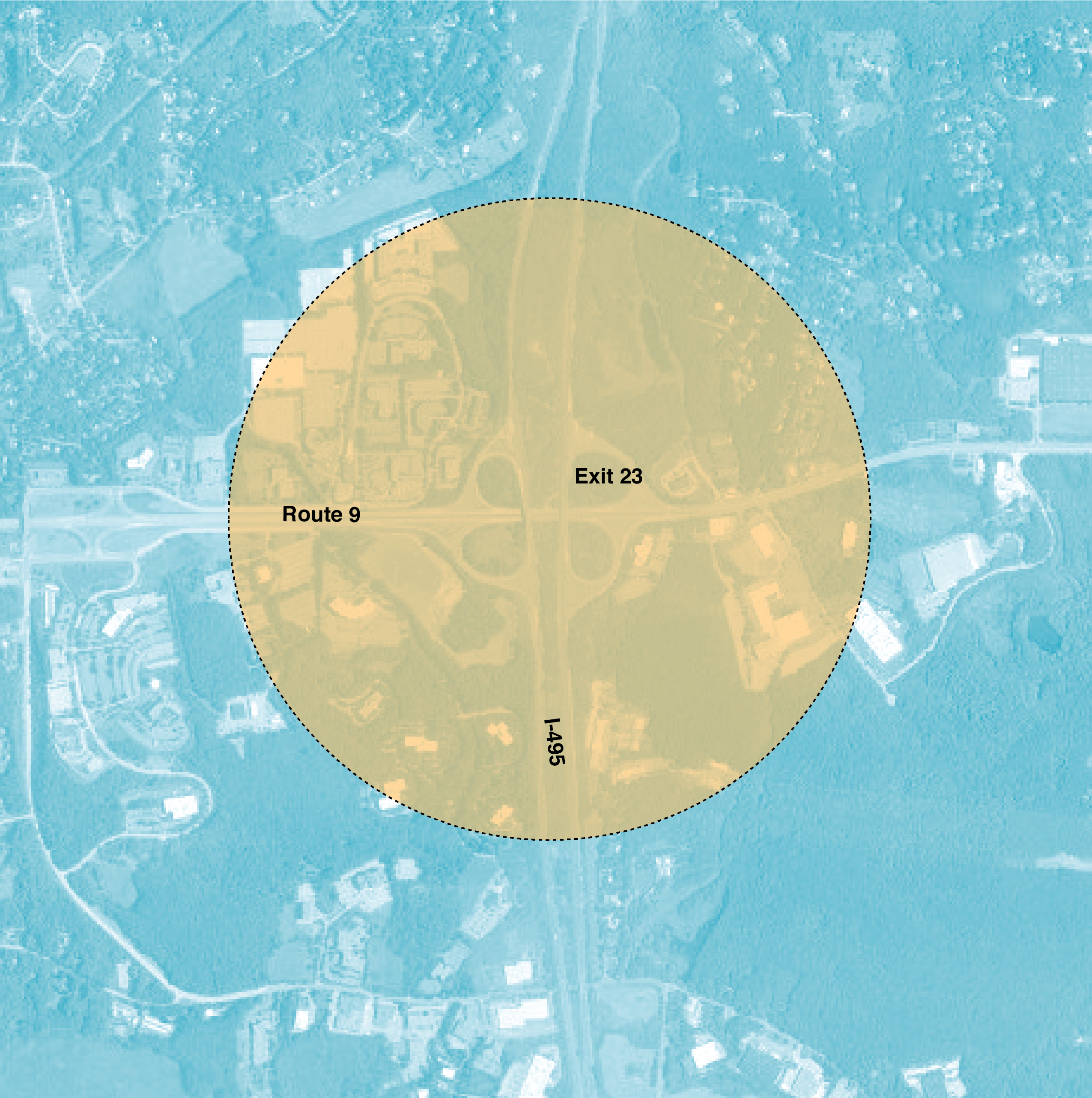 Figure 4-14. Interstate 495 and Route 9 Project Area
Figure 4-14 is a map of Route 9, Interstate 495, and Exit 23.
