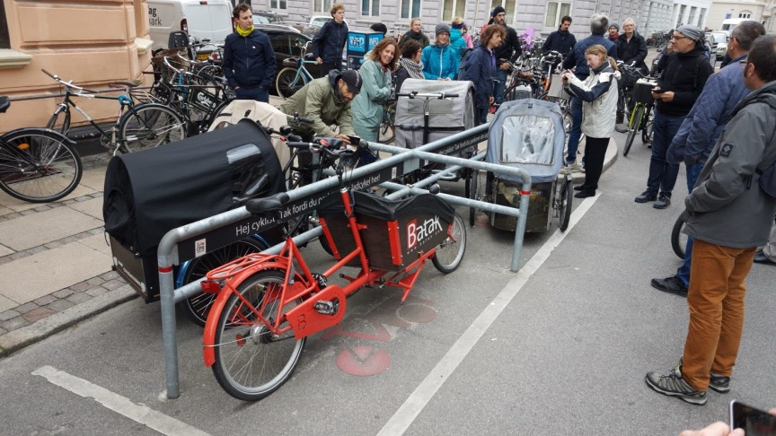 Bike parking facility with oversized racks and spaces designed to accommodate
cargo bikes.