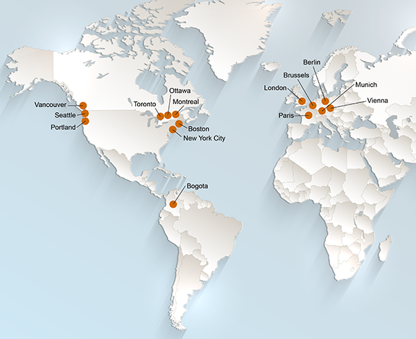 Geographic Distribution of Cities Examined in this Study

 World map with markers indicating the cities included in the study.
