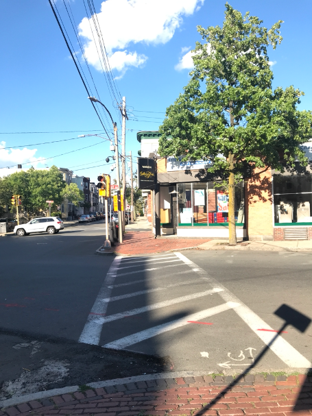 Curb ramps at an intersection.